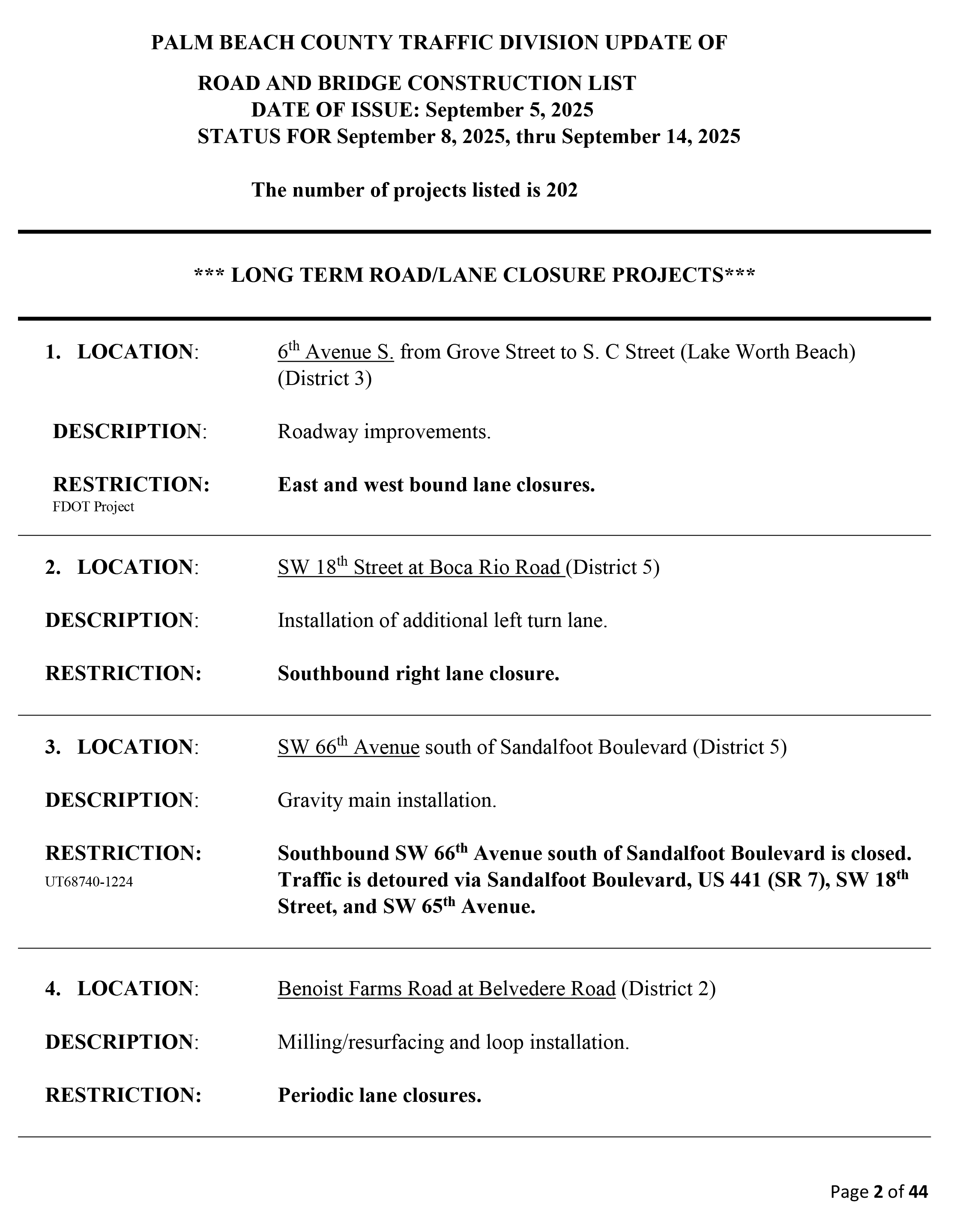 Road and Bridge Construction Report Sep. 8-14