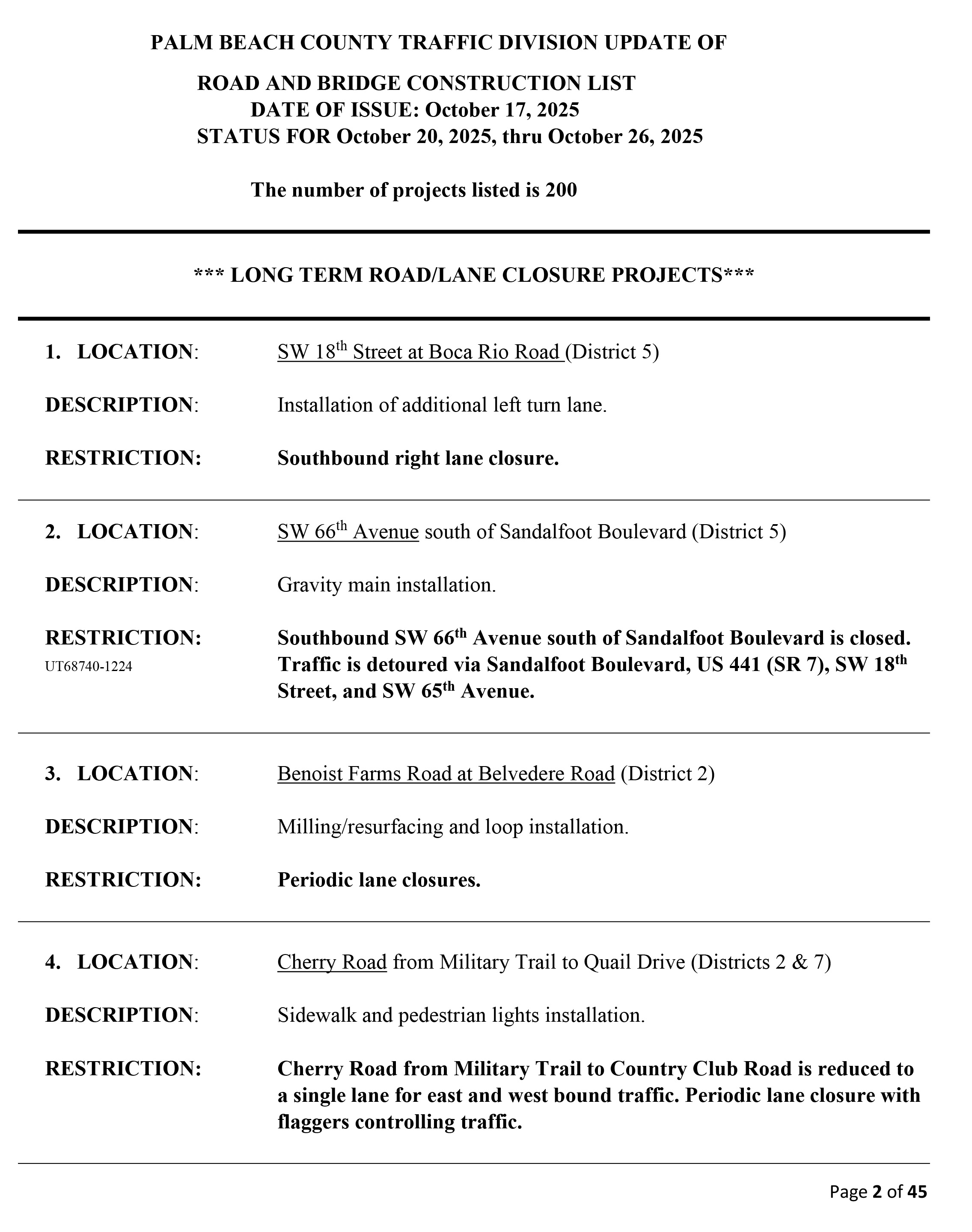 Road and Bridge Construction Report Oct. 20-26