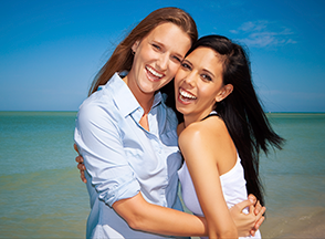 Two women hugging