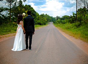 couple in wedding clothes