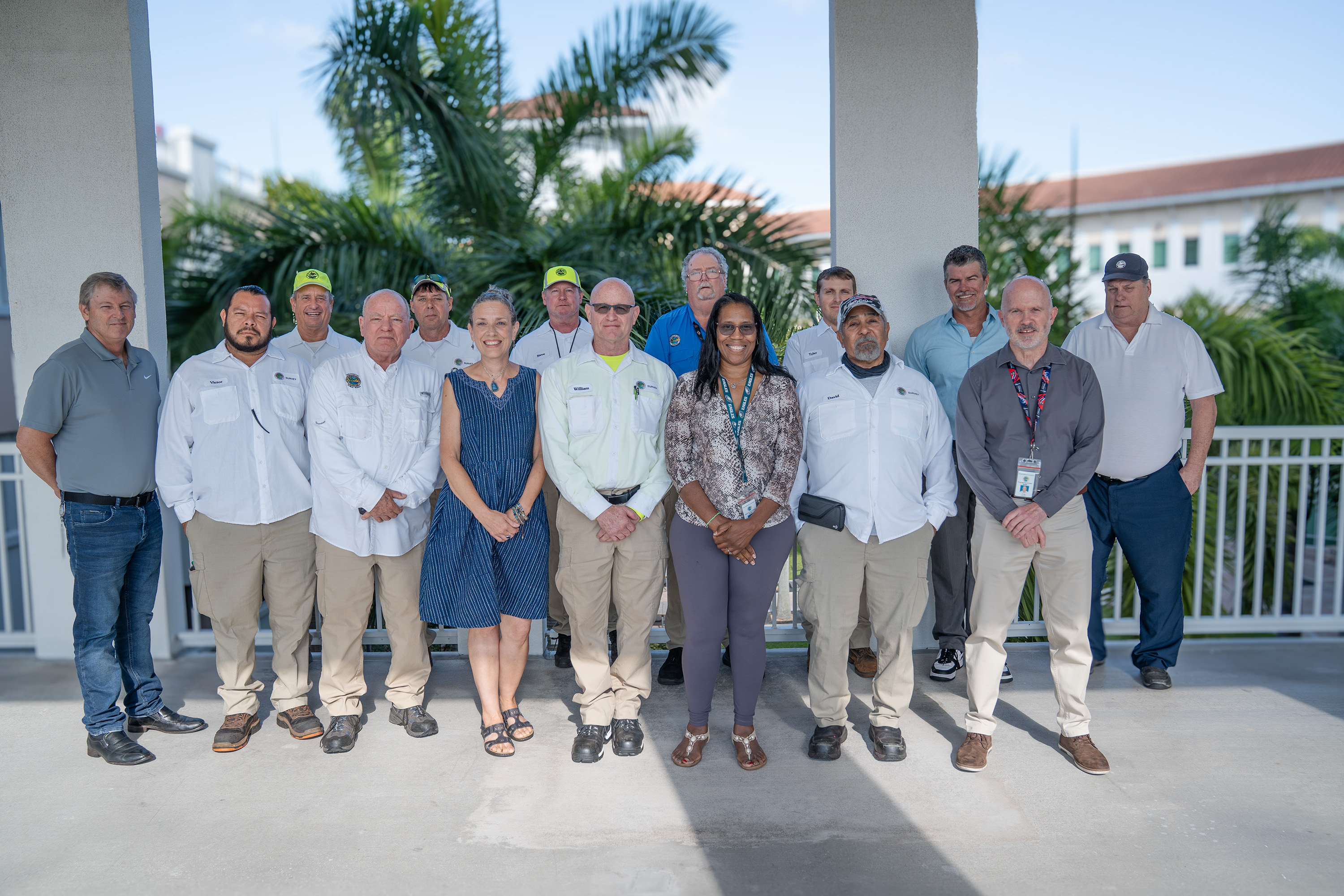 Survey employees posing