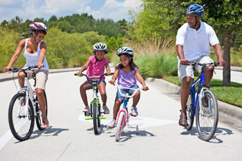 family on bicycles