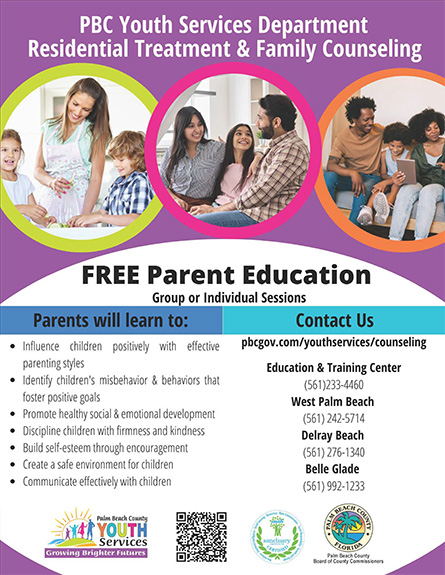 pbc youth services department residential treatment and family counseling flyer, click image for full description